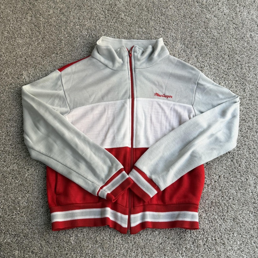 Vintage MacGregor Jacket Kids Small Red Gray Colorblock Track Full Zip Knit